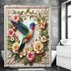 Spring Floral Botanical Hummingbird Shower Curtain, Bathroom Decorative Shower Curtain, Waterproof Shower Curtain with Hooks
