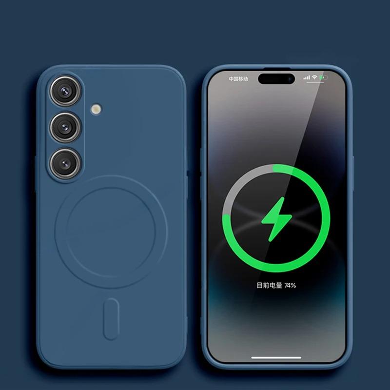 Магнитный противоударный чехол из жидкого силикона для Samsung Galaxy S25 Edge S24 Ultra S23 FE S22 Plus Для беспроводной зарядки Magsafe