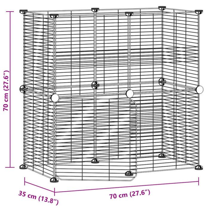 3114036 vidaXL Pet Cage 12 Panels and Door Black 35x35 Cm