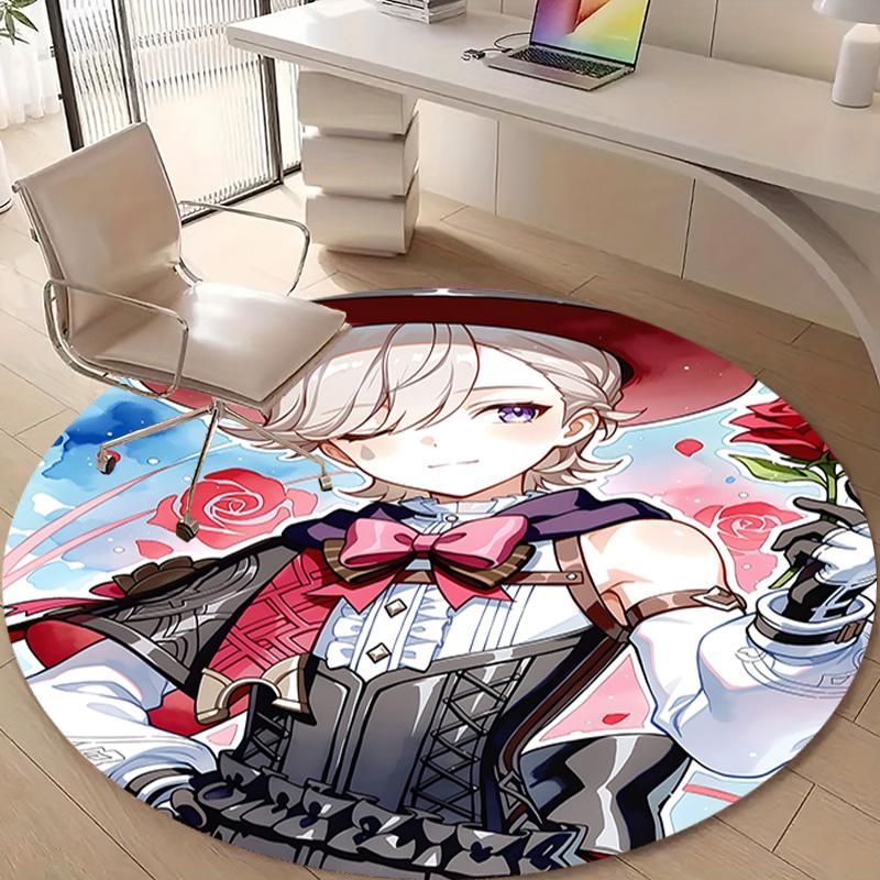 1pc Genshin Impact Lyney1 Design Printed Area Round Carpet for Bedroom Living Room Home Decor Rugs Mat Non Slip Mat Rug for Bedside