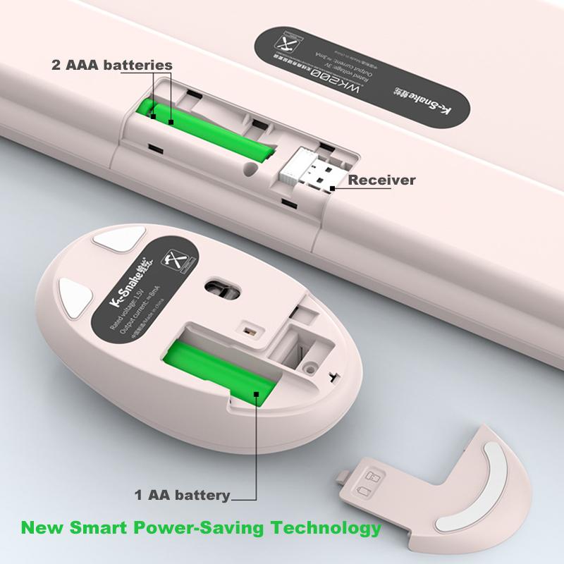 Wireless Office Keyboard and Mouse Set/Quiet, Stylish Keyboard/2.4G / Pink