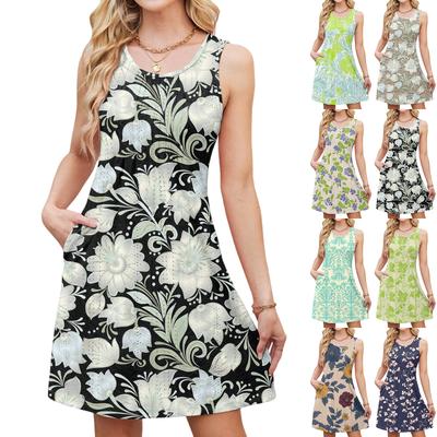 Женское повседневное модное дышащее платье-жилет с цветочным принтом и карманами