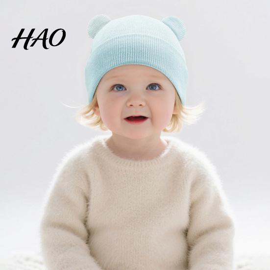 Soft Newborn Headwear Baby Winter Knitted Hat, Cute Bear Ears Cozy Knit Daily Wear Infant Accessory Warm Skull Cap for Toddler Boys Girls, 0-36 Months