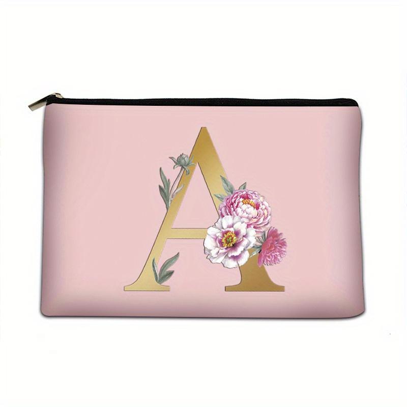 Flower Letter Print Zipper Storage Bag Lightweight Versatile Pouch Trendy Clutch Bag