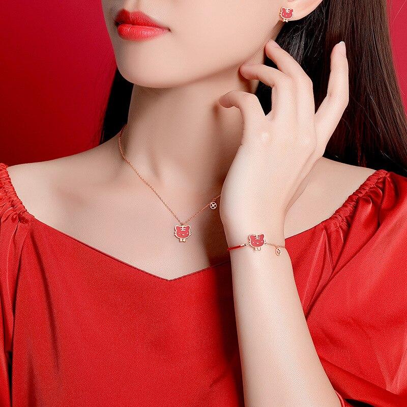 Chinese Style Original New Year Of The Tiger Zodiac Earrings Female S925 Sterling Silver Niche Design Red Agate Women Earrings