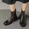 Зимние осенние ботинки челси из искусственной кожи для женщин, короткие ботинки в стиле ретро с круглым носком, ботильоны в британском стиле, однотонные женские туфли
