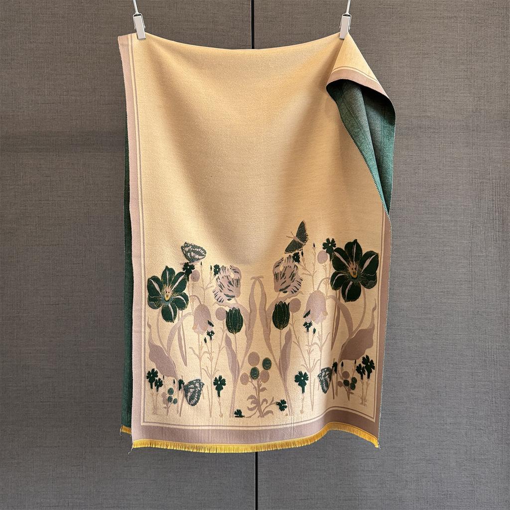 Осенний новый ретро шарф с контрастными цветами и цветочным принтом, женственный, утолщенный, теплый платок, шарф средней длины, универсальный