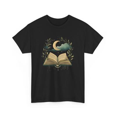 Футболка с книгой | Забавная футболка для чтения | Мистическая футболка в стиле бохо с луной и листьями