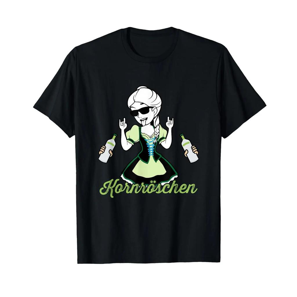 Funny T Shirt Quot KornrSchen Dirndl Schnapps Korn Party Black Vintage Versatile Stretched Top For Everyday Wear