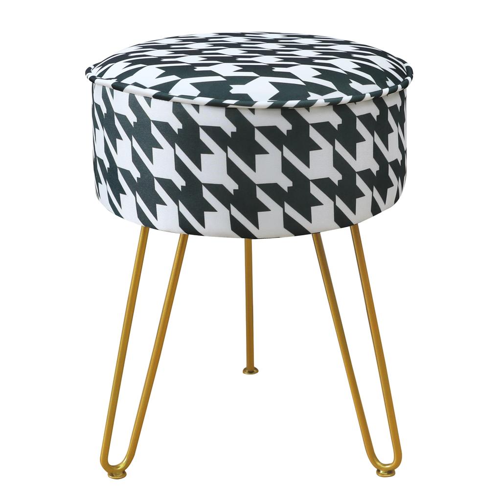 Vanity Stool Chair Round Ice Silk Fabric Ottoman Foot Rest for Makeup Room Living Room Bedroom