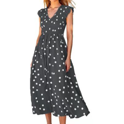 Весенне-летнее женское повседневное платье с большой юбкой и v-образным вырезом на талии в горошек
