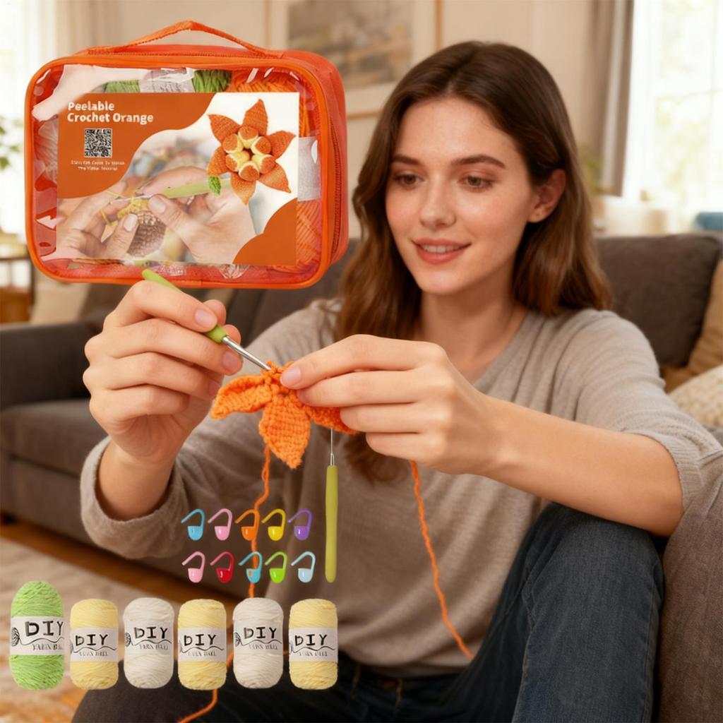 Crochet Set Funny Handmade Knitting Accessories Fruit Yarn Craft Beginner Crochet Set For Kids Women Boys Girls Mom Handicraft