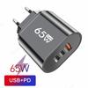 GaN USB C Зарядное устройство Быстрая зарядка EU US Вилка 3 Порта 65 Вт Quick Charge Адаптер для Телефона Для 15 14 Samgsung Настенное Зарядное устройство