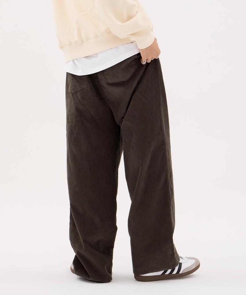 URBANAGE Corduroy Single-Pleat Wide Elastic Pants_Khaki