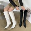 Fashion Eilyken High Quality Pointed Toe Women Knee-High Boots Designer Gingham Party Dress Modern Long Booties Thin Low Heels Shoes