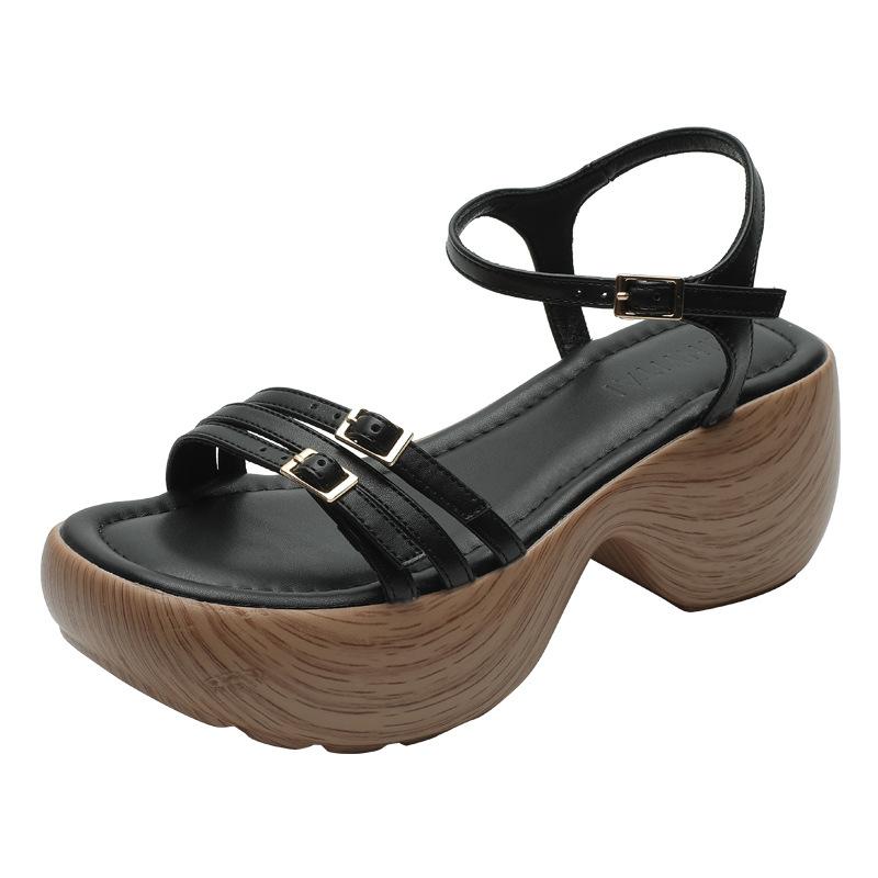 Тонкий ремешок, толстая подошва, каблук-маффин, сандалии с закрытым носком для женщин, летние новые модели, легкие и не утомляющие ноги, ретро римские туфли для женщин