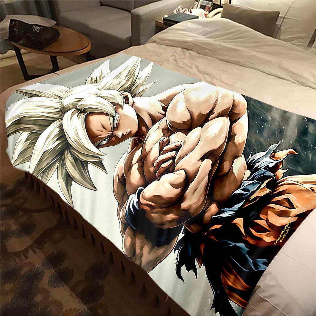 1 шт. Фланелевое одеяло с принтом Сон Гоку, Высокое качество, Для всех сезонов, Декор для дома, Тепло и уют, Идеально для рождественских подарков