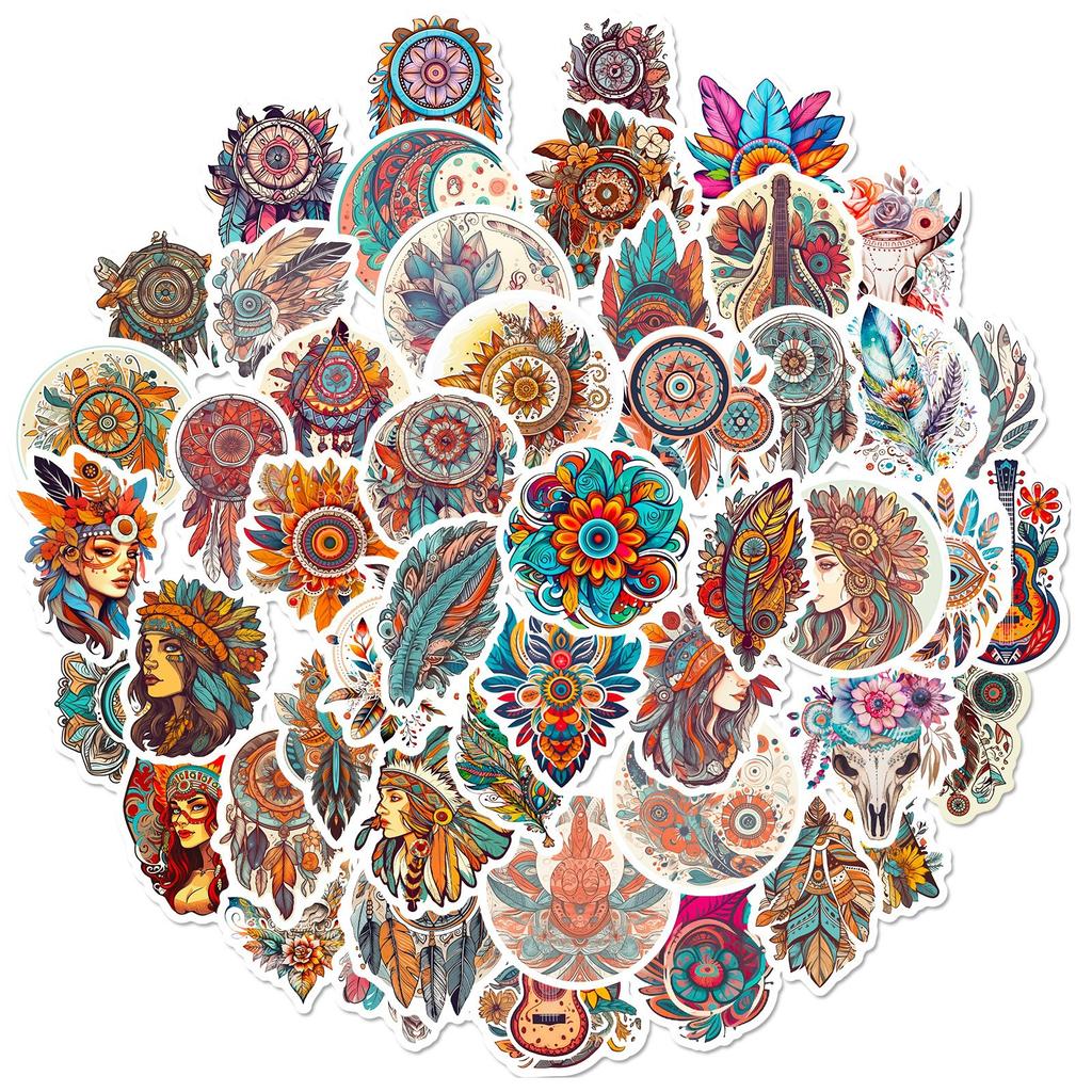 50 Bohemian Stickers Retro Exotic Classical PVC Suitcase Laptop Decorative Stickers