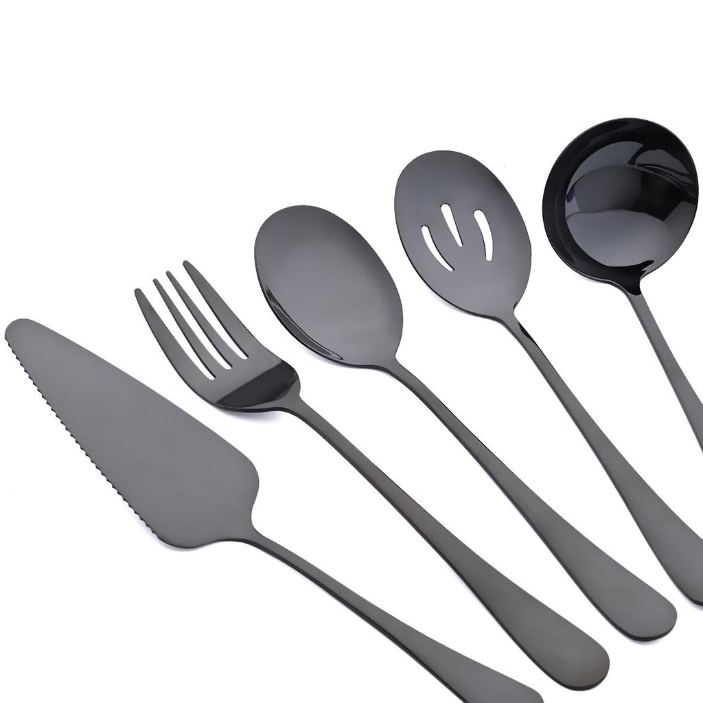 5 шт./компл. золотой набор столовых приборов, столовые приборы из нержавеющей стали, ложка для супа, дуршлаг, ложка, ложка для обслуживания, вилка для салата, лопаточка для торта, кухонная посуда