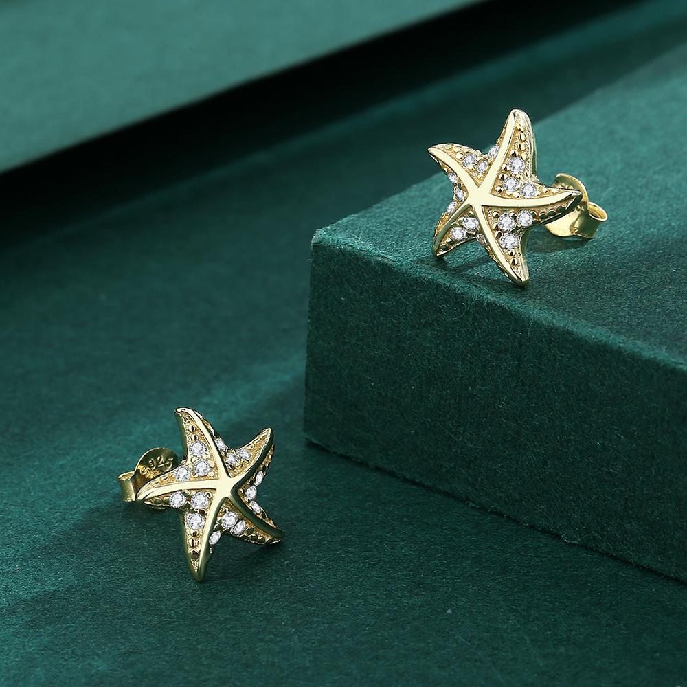 Изысканные желтые серьги с пентаграммой и цирконом из стерлингового серебра для женщин, простые серьги в форме морской звезды, ювелирные изделия из стерлингового серебра, подарок для пары, вечерние серебряные украшения