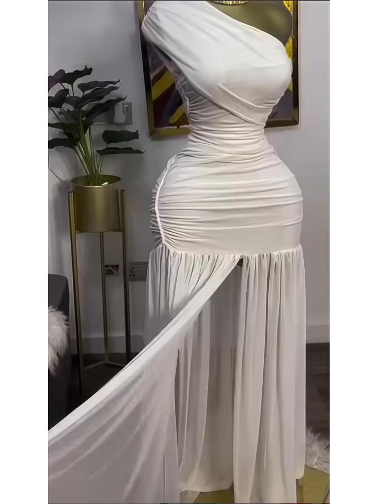 Весна 2025 Женское однотонное платье без рукавов асимметричного кроя с драпировкой