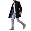 Men Woolen Coat Lapel Long Sleeve Mid-length Overcoat Solid Color Single Breasted Long Outwear with Side Pockets