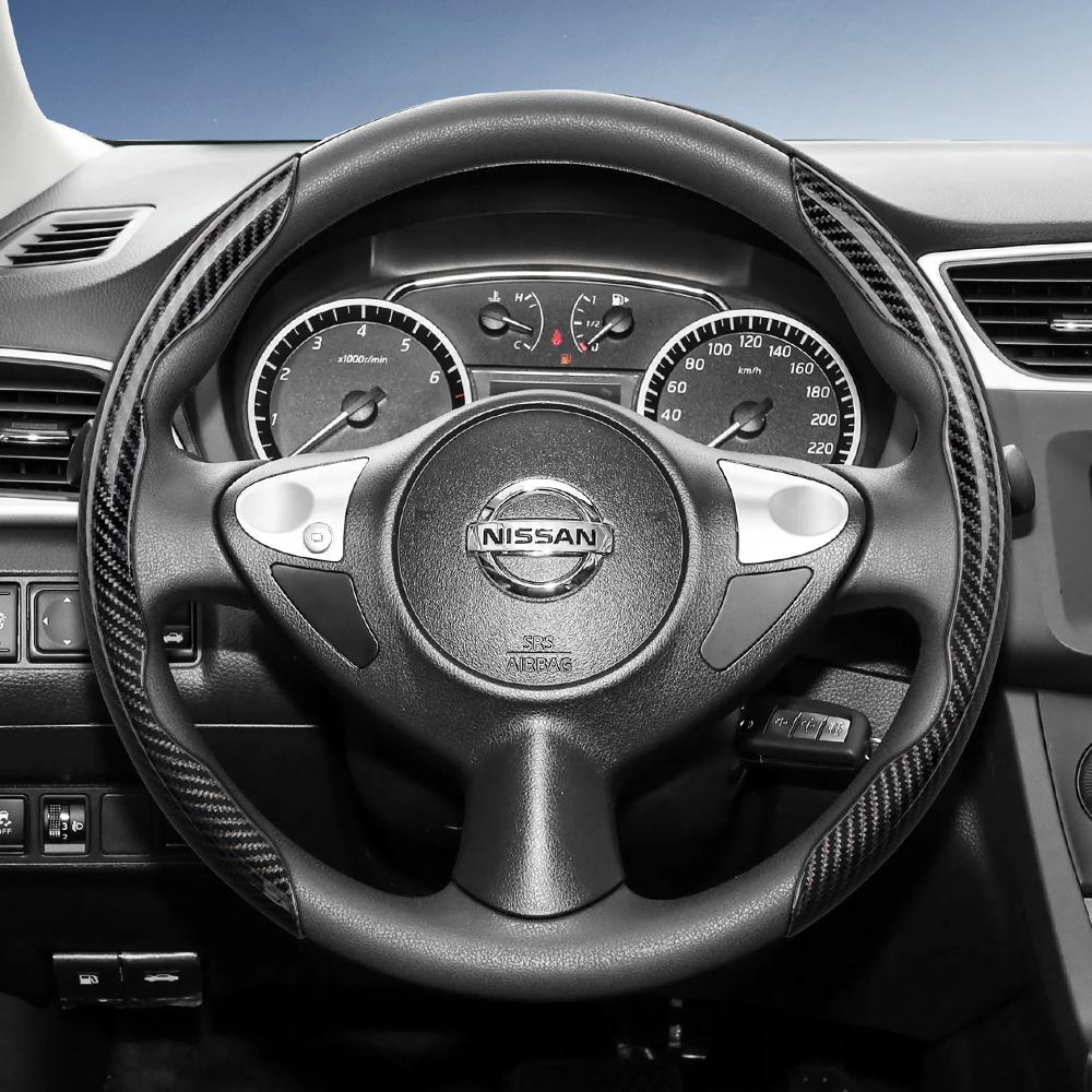 Подходит для Nissan Рулевое колесо с текстурой под карбон, с сегментированным дизайном и быстрой фиксацией, прочное, для Rogue X-Trail Kicks Qashqai Sentra