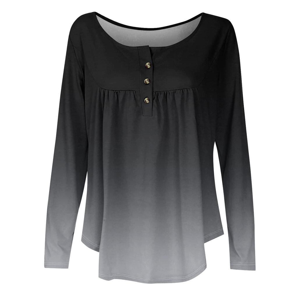 Женская туника с длинным рукавом, свободные топы, повседневные топы оверсайз, плиссированная туника, застегивающаяся на пуговицы, повседневные женские топы с принтом