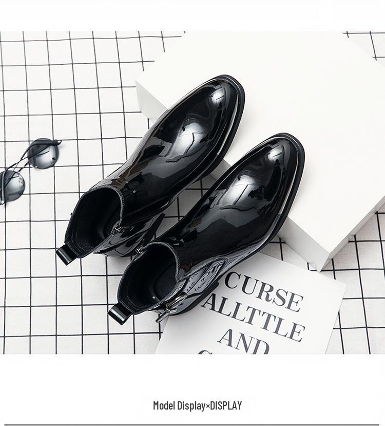 Мужские зимние ботинки челси: Высокие ботинки в британском стиле из лакированной кожи с острым носком, универсальные ботинки Мартин в корейском тренде