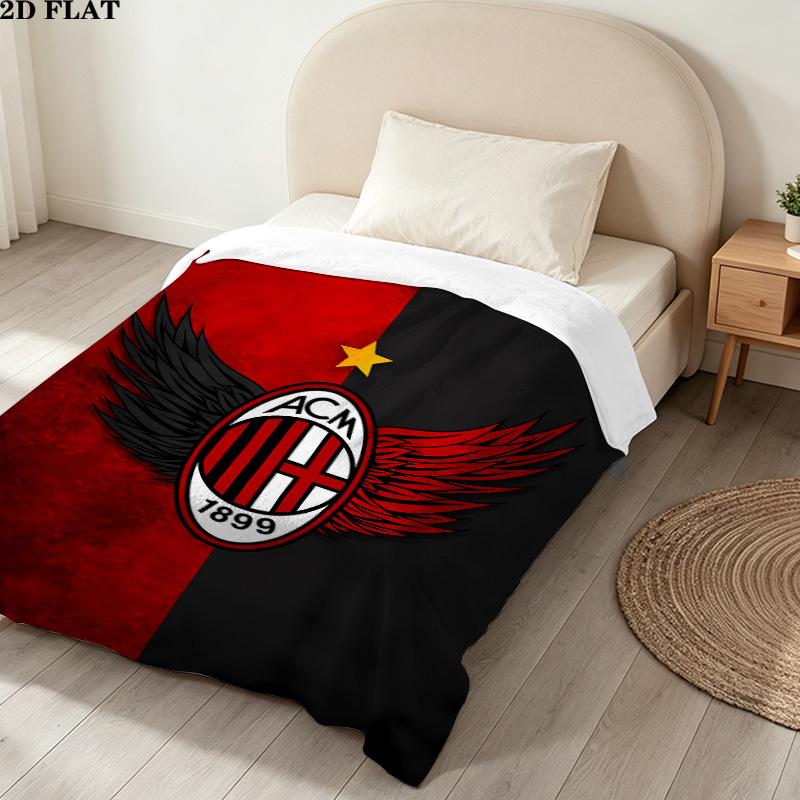 1PC Ac Milan Patterned Flannel Blanket Suitable For All Seasons For Home Decor Warmth And Comfort Gifts Holiday Present