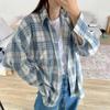 Женская рубашка в синюю клетку с длинным рукавом, винтажная свободная блузка большого размера для женщин