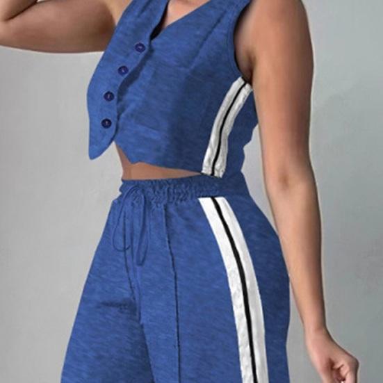 Женские костюмы-двойки Топ-жилет с V-образным вырезом на пуговицах Широкие брюки