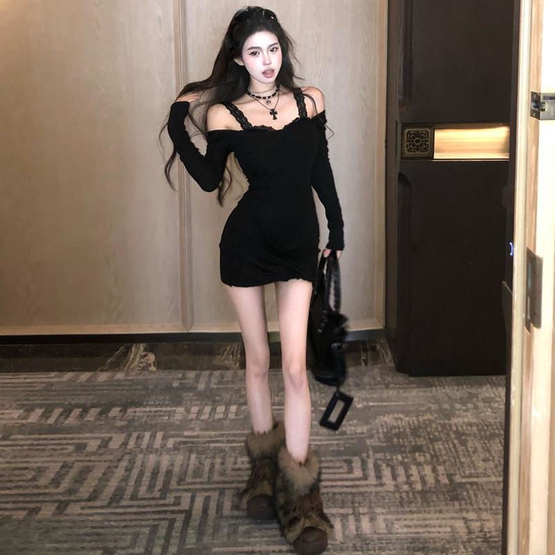 Pure Desire Spice Girl Design Sense Splicing Lace Skinny Dress Women