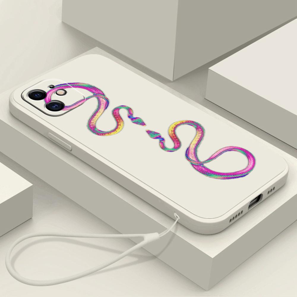 N73 Черный золотой змеиный дизайн с ремешком Силиконовые чехлы для телефонов с прямыми краями для Xiaomi Poco X5 Redmi Note13 Pro 12C Realme C55 Противоударный чехол Huawei