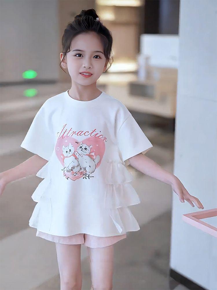 Girls Summer Short Sleeve T Shirt Dress Cute Princess Cartoon Dress for Big Kids