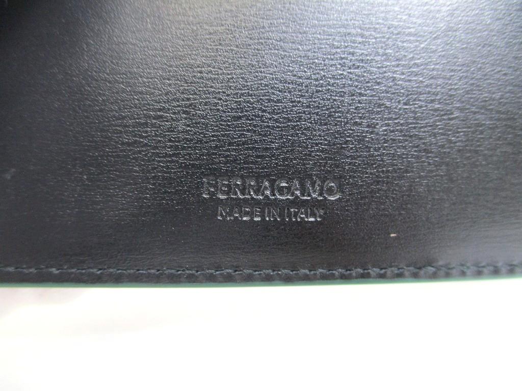 Оригинальный кошелек бифолд Salvatore Ferragamo с логотипом, из зеленой и черной кожи #a638, восстановленный