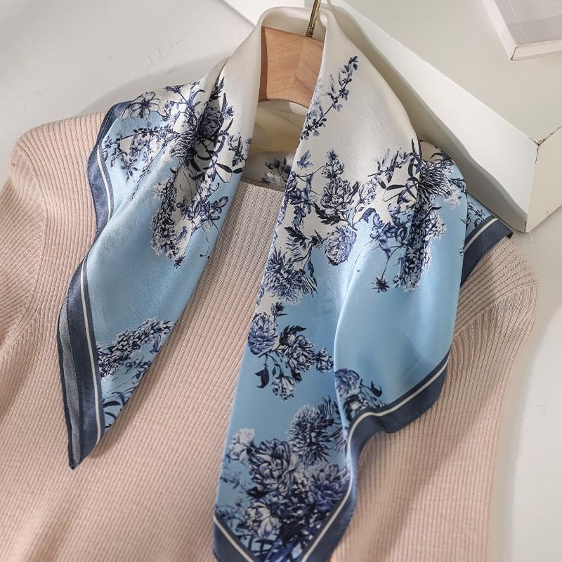 100% Pure Mulberry Silk Square Scarf Women Lightweight Printed Neck Wrap Chic Office Casual Wear