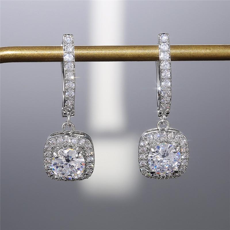 Trendy Square Shape Drop Earrings Brilliant Bridal Engagement Wedding Jewelry Elegant Female Dangle Earring