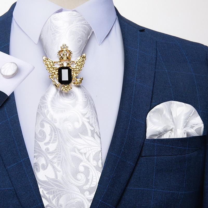 Классические мужские шелковые галстуки, модные белые вечерние галстуки с узором пейсли и цветочным принтом, карманные квадратные запонки, набор галстуков, мужской подарок DiBanGu