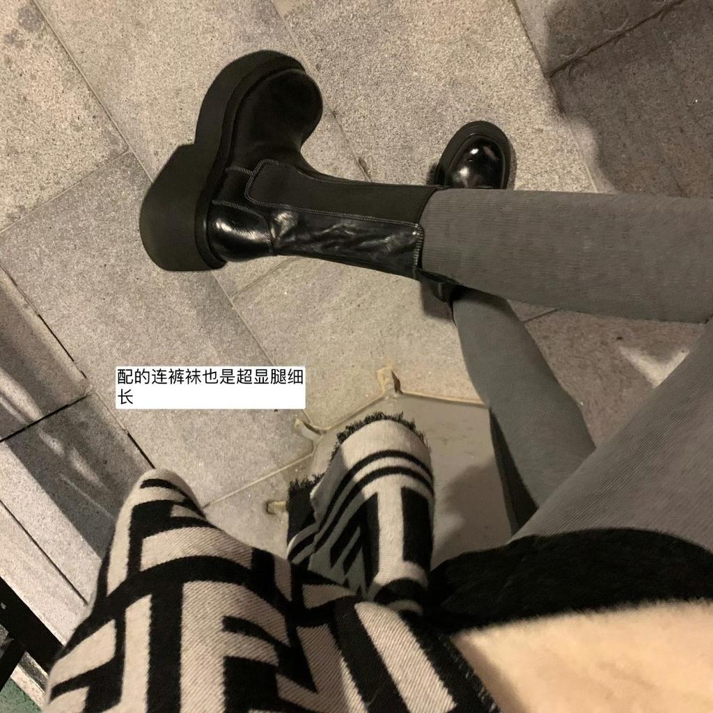 British Folded Leather Platform Martin Boots Women'S High Heel Medium Boots Smoke Boots Chelsea Short Boots