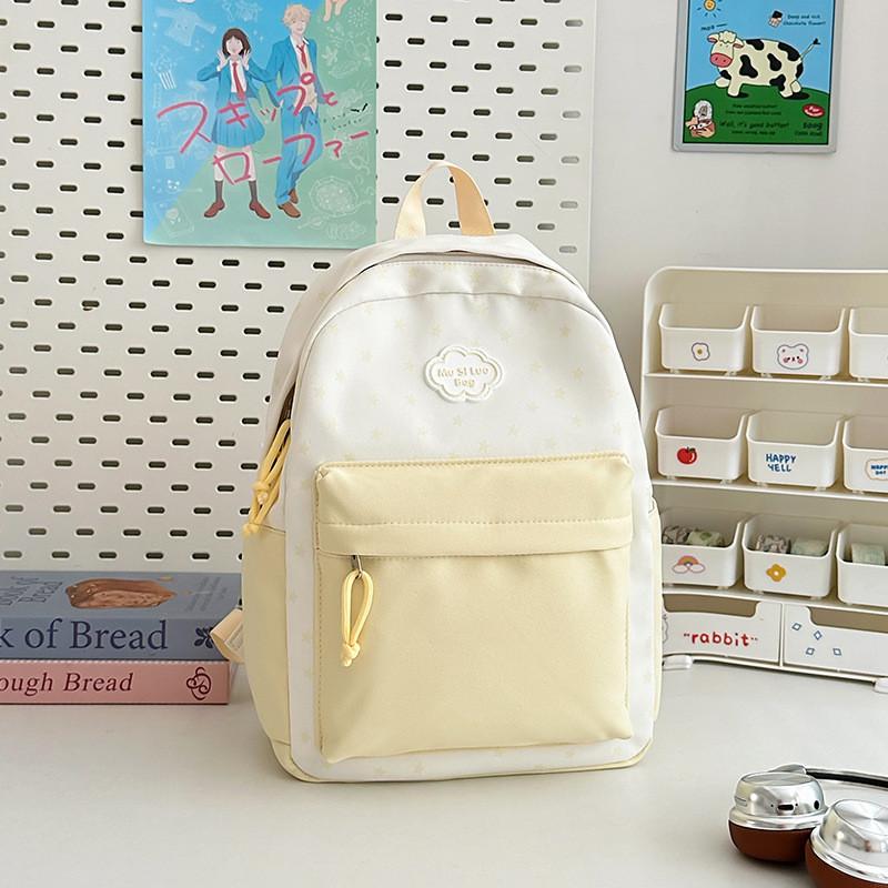 Star Printed Backpack For Teens With Breathable Nylon And Color Block Design For School And Travel