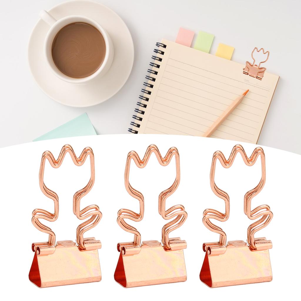 100 шт. золотые полые скрепки с длинным хвостом, красивые полые канцелярские моллюски в форме цветка