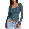 Solid Color Double-layer Square Neck Slim-fitting Sexy Long-sleeved Women's T-shirt