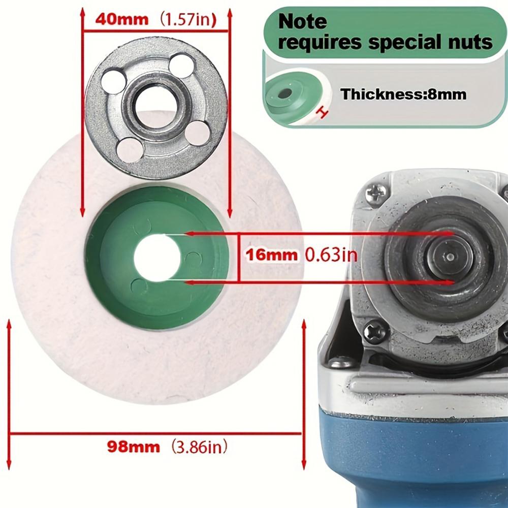 10 упаковок 4"x5/8" грубошерстяных войлочных полировальных кругов с дисковыми накладками для угловой шлифовальной машины по металлу, мрамору, мебели, автомобильному воску, граниту