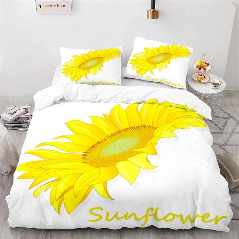 Пододеяльник Подсолнух Ботанический Цветочный Листья Чехол для Одеяла Полуторный Кинг-сайз Для Девочки Женщины Микрофибра Желтый Цветок Комплект Постельного Белья