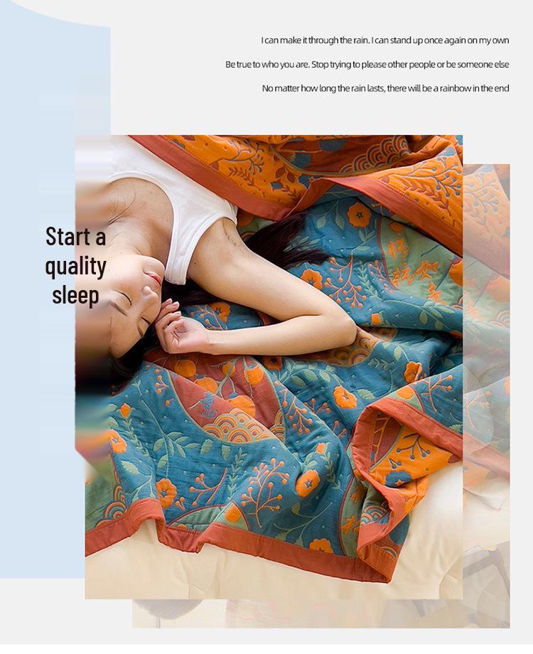 All-Cotton Yarn-Dyed Jacquard Gauze Blanket - Soft, Skin-Friendly Four-Season Bedspread