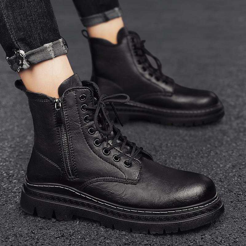 Новые роскошные брендовые мужские уличные ботинки, мотоциклетные ботинки с круглым носком, повседневные кожаные ботинки для мужчин, ботильоны, мужские ботинки