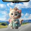 Swinging Cat Car Mirror Hanging Ornament Wearing Christmas Hat Car Pendant Decoration