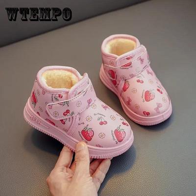 Детская зимняя хлопковая обувь, хлопковые сапоги с мультяшным принтом для маленьких девочек, водонепроницаемая нескользящая теплая обувь