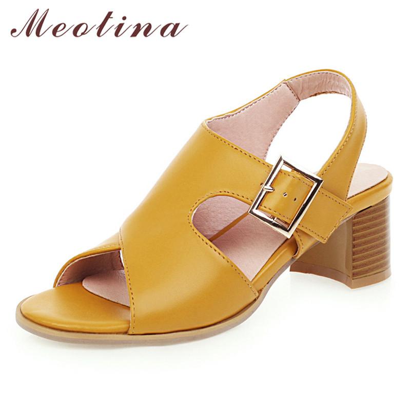 FOREADA Summer Sandals Women Shoes Buckle Thick High Heels Party Shoes Fashion Open Toe Sandals Lady Yellow 2020 Plus Size 34-43